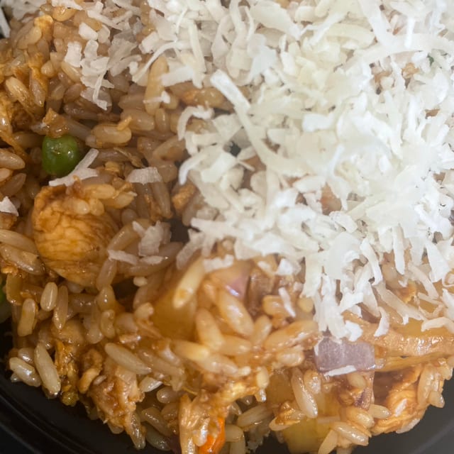 Coconut Pineapple Chicken Dark Fried Rice.