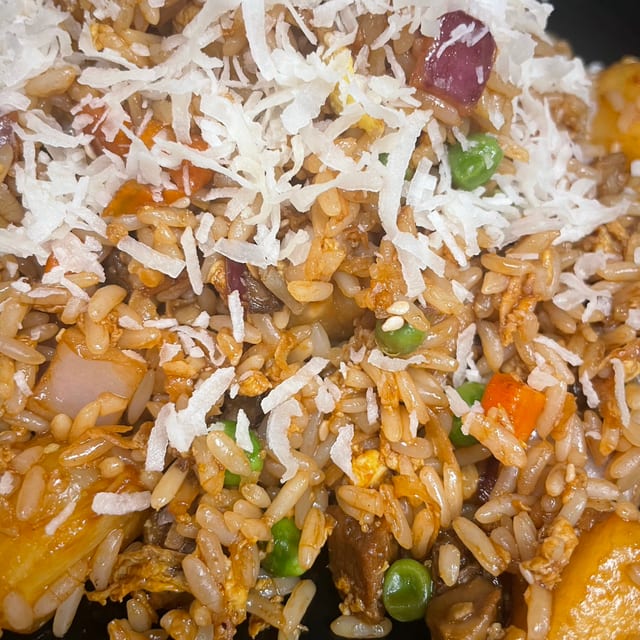 Coconut Pineapple Beef Dark Fried Rice.