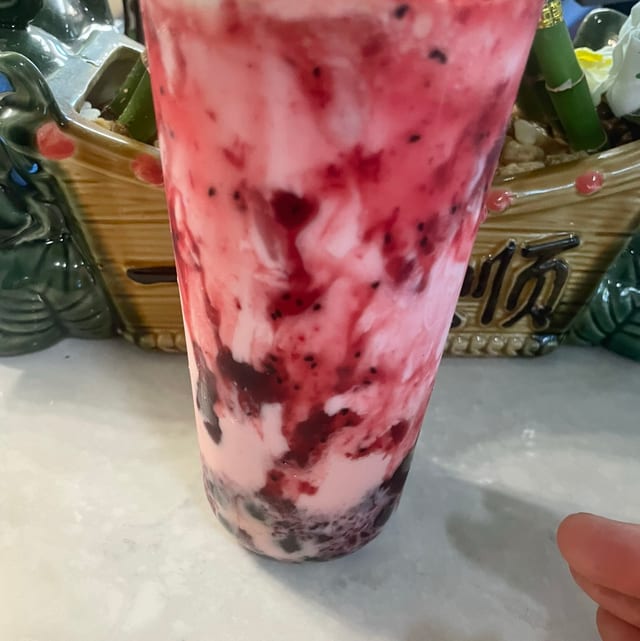 Dragon Fruit Bubble Milk with Cheese Foam.