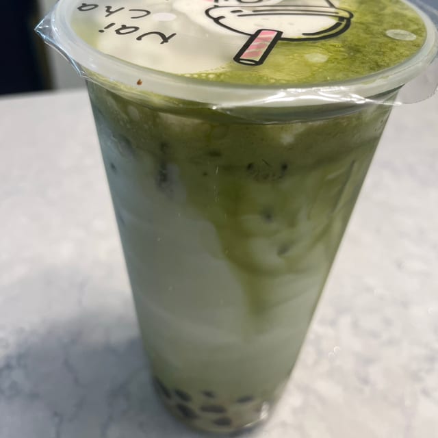 Matcha Bubble Milk with Cheese Foam.