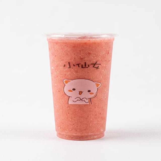Strawberry Puree Bubble Milk with Cheese Foam.