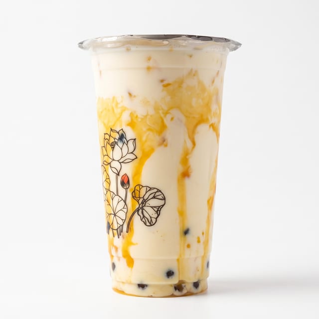 Passionfruit Puree Bubble Milk with Cheese Foam.