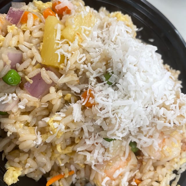 Coconut Pineapple Shrimp Dark Fried Rice.