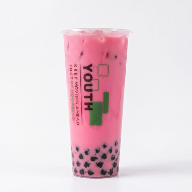 Dragon Fruit Bubble Milk with Cheese Foam.